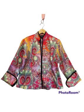 Mesmerize jacket woems L satin oriental formal colorful Party Bold mandarin fun